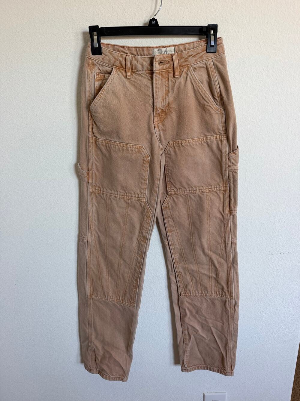 We The Free Denim Cargo Straight Leg Jeans Pants Size 24 Orange Utility Womens
